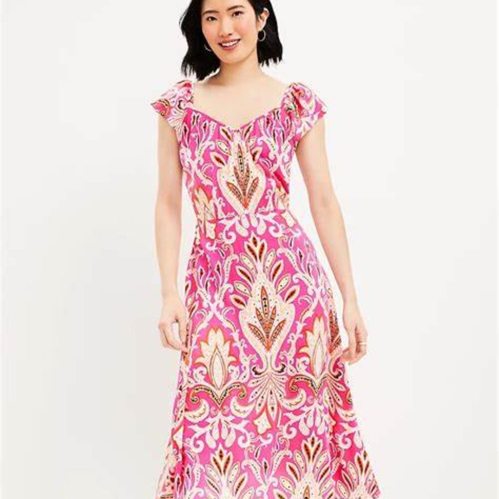 LOFT Flutter Sleeve V-neck midi dress size 16.